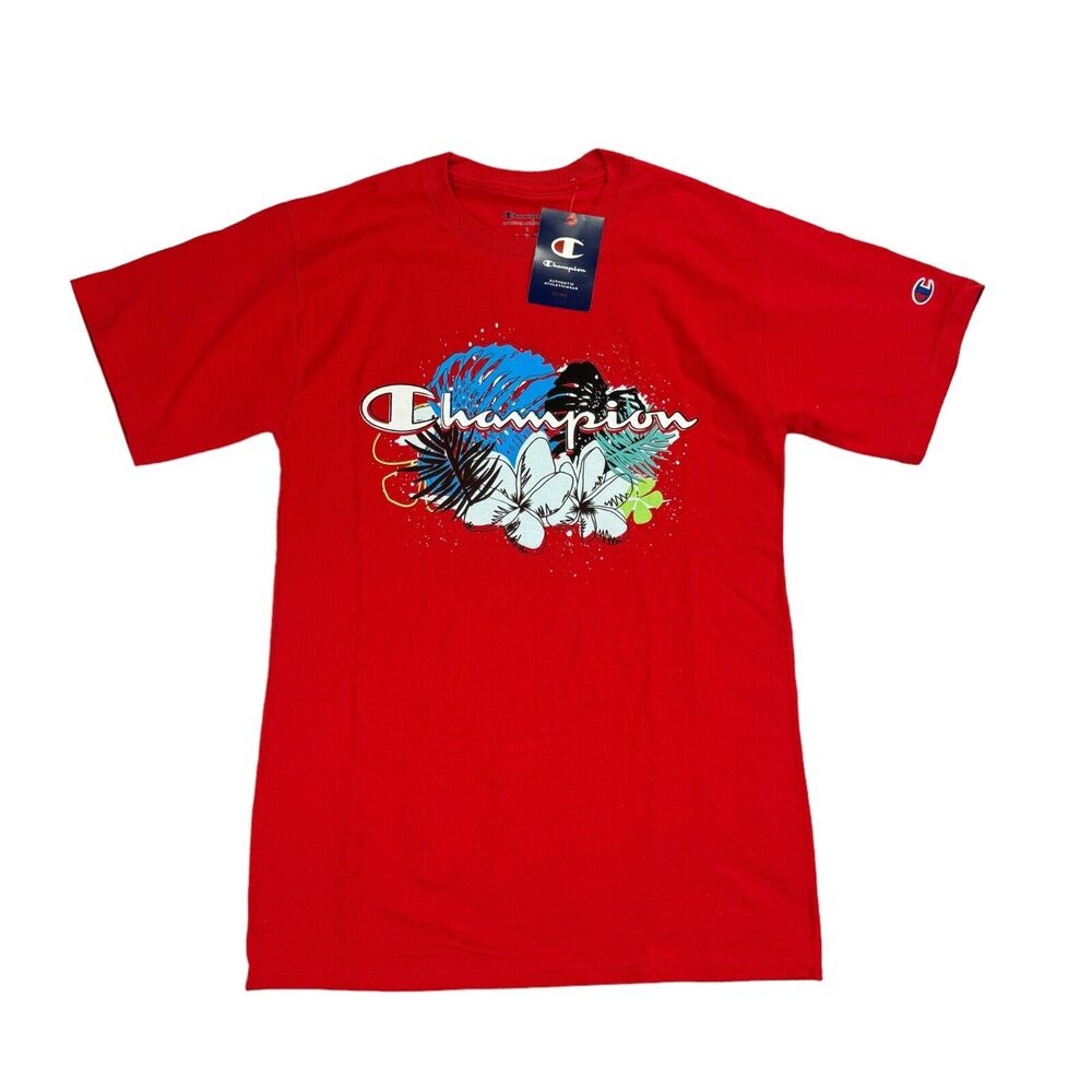 Champion Mens Floral Outlines Short Sleeve Cotton T-Shirt Red S